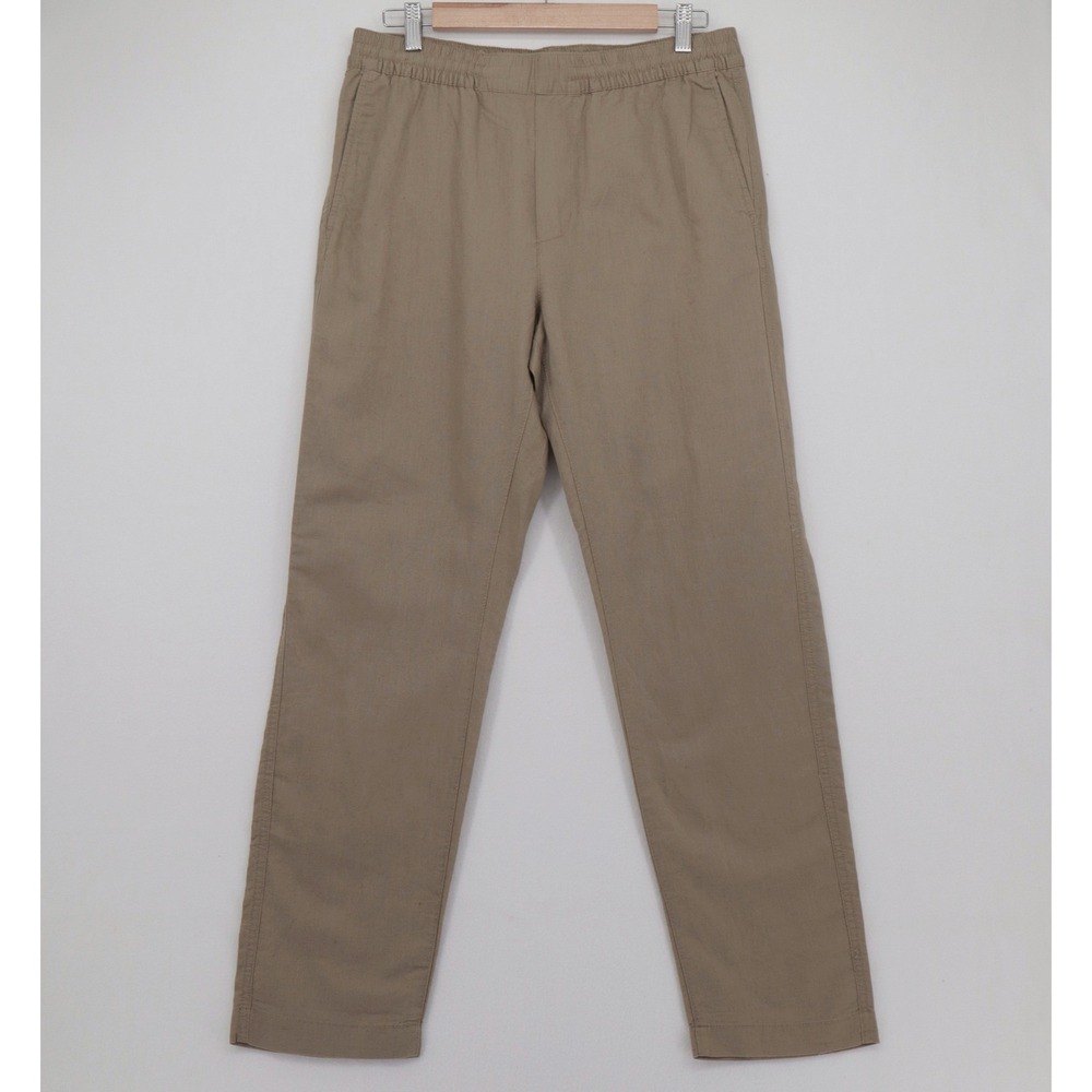 NEW H&M LOGG Womens Size S Khaki Tan Linen Cotton Blend Elastic Waist Pants